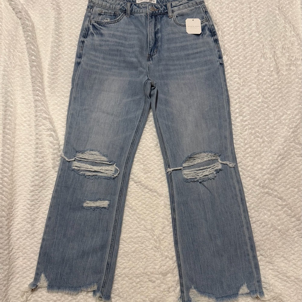 NWT Altar'd State Light Blue Distressed Straight-Leg Jeans